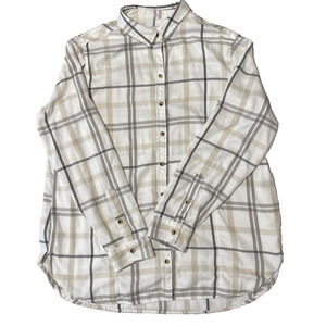 Jachs Girlfriend Women's L White Gray Plaid Button Up Flannel Shirt Shacket Fall